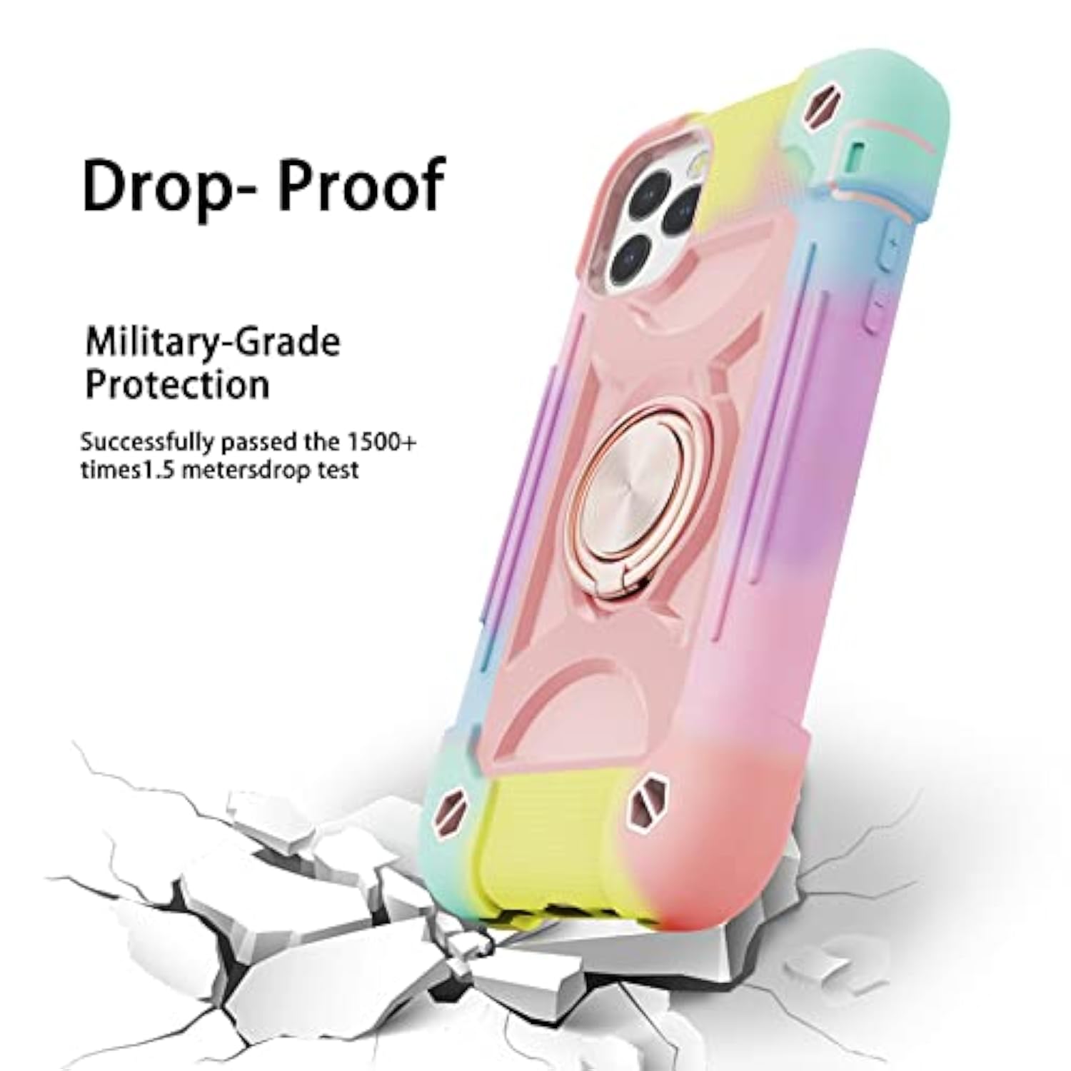 MARKILL Compatible with iPhone 12 Pro Max Case 6.7 Inch with Ring Stand, Military Grade Drop Protection Full Body Rugged Heavy Duty Cover for iPhone 12 Pro Max. (Rainbow Pink)