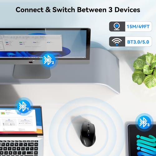 Bluetooth Mouse, 4800 Dpi Wireless Mouse, 2-Year Battery 6 Adjustable Dpi, 6 Buttons Compatible With Laptop/Windows/Computer - Black