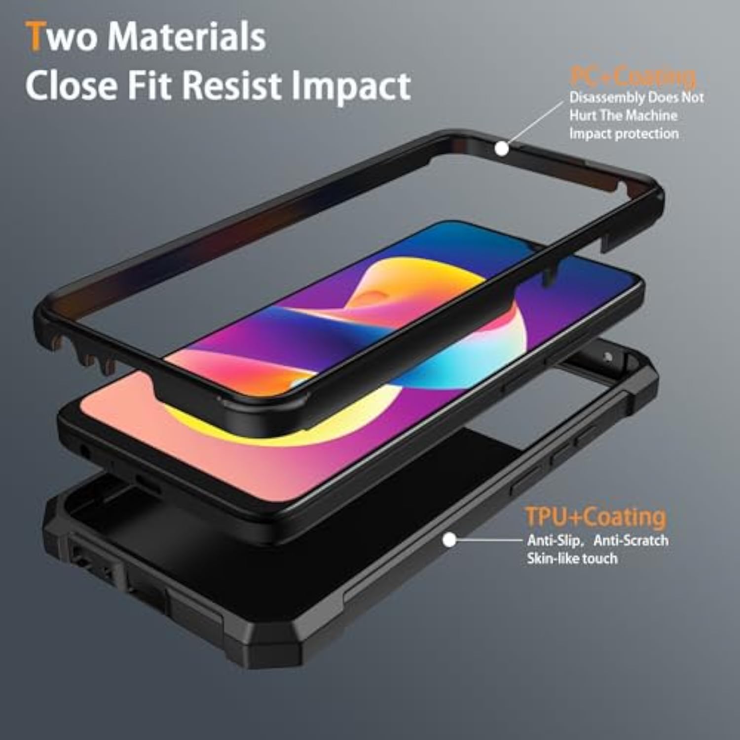 TCL K23 K24 T50LE Case with Tempered Glass Black Silicone Cover