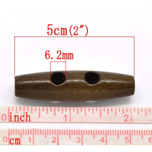 30Pc Wood Sewing Toggle Buttons Oval Dark Coffee 2 Holes Buttons 50Mm(