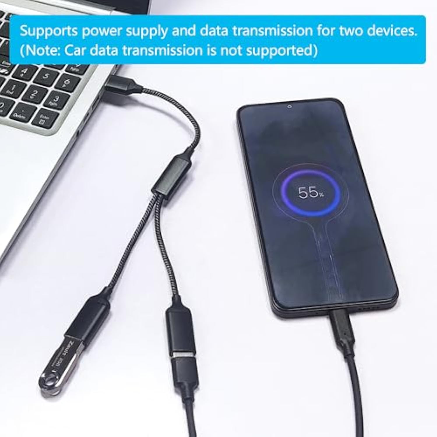 Usb Splitter Cable 1Ft, Usb A Male To Dual Usb A Female Y Splitter Adapter 1 In 2 Out, Power & Data With Otg Function Intelligent Chip, For Smartphone, Laptop, Car Etc