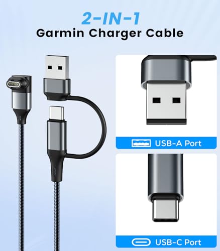 2 in 1 Charger Cable for Garmin Watch 2 Pack, 3.3 FT USB Charging Cord for Garmin Fenix 8 7 7X 6 5/Forerunner 970 965 955 945 570 265 255 165
