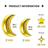 54Pcs Star & Moon Foil Balloon Kit – Gold Party Decor for Baby Shower  More