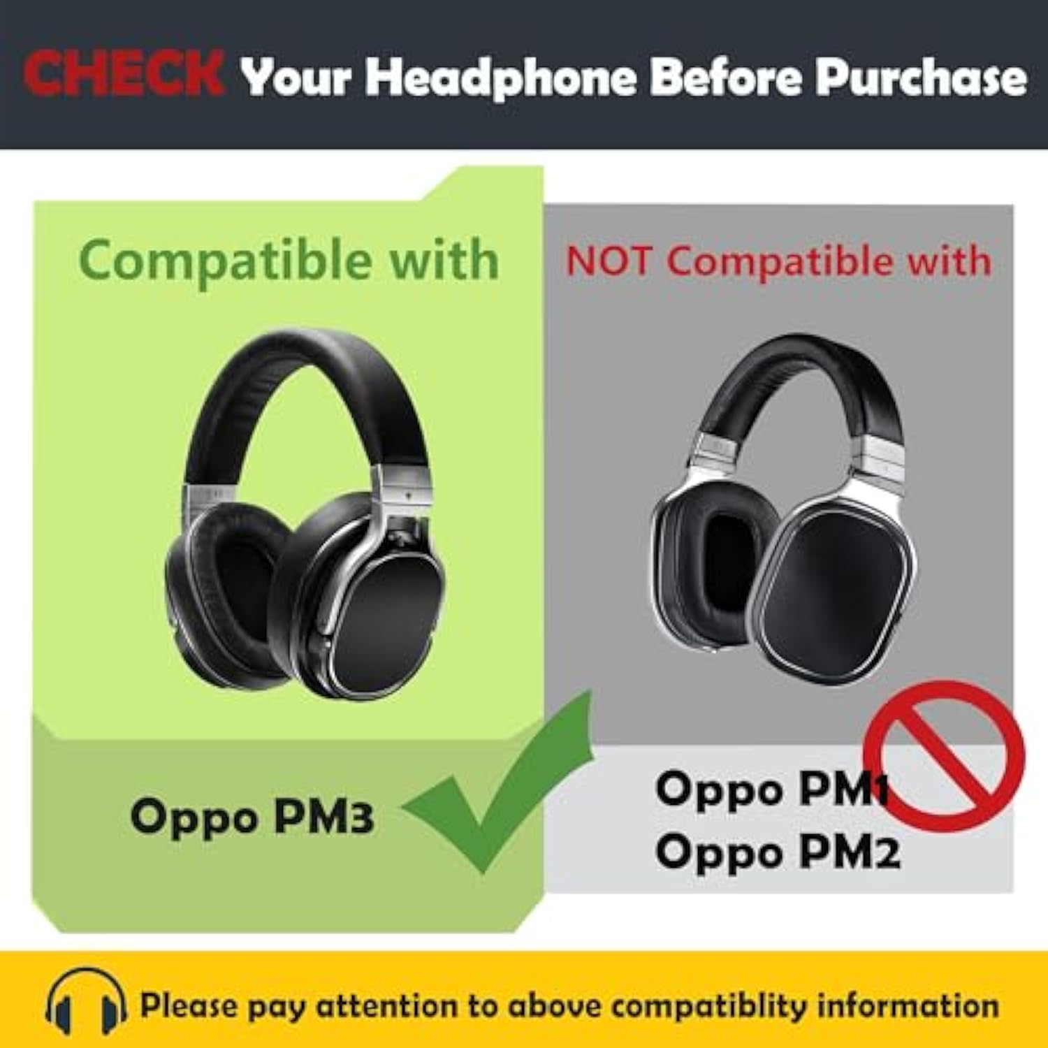 Replacement Earpads Cushion Compatible With Oppo Pm3 Pm-3 Pm 3 Headphone Ear Pads With Breathable Fabric/High Density Foam