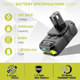 2-Pack P102 3.0Ah 18V Lithium Batteries with P117 Fast Charger for Ryobi Tools