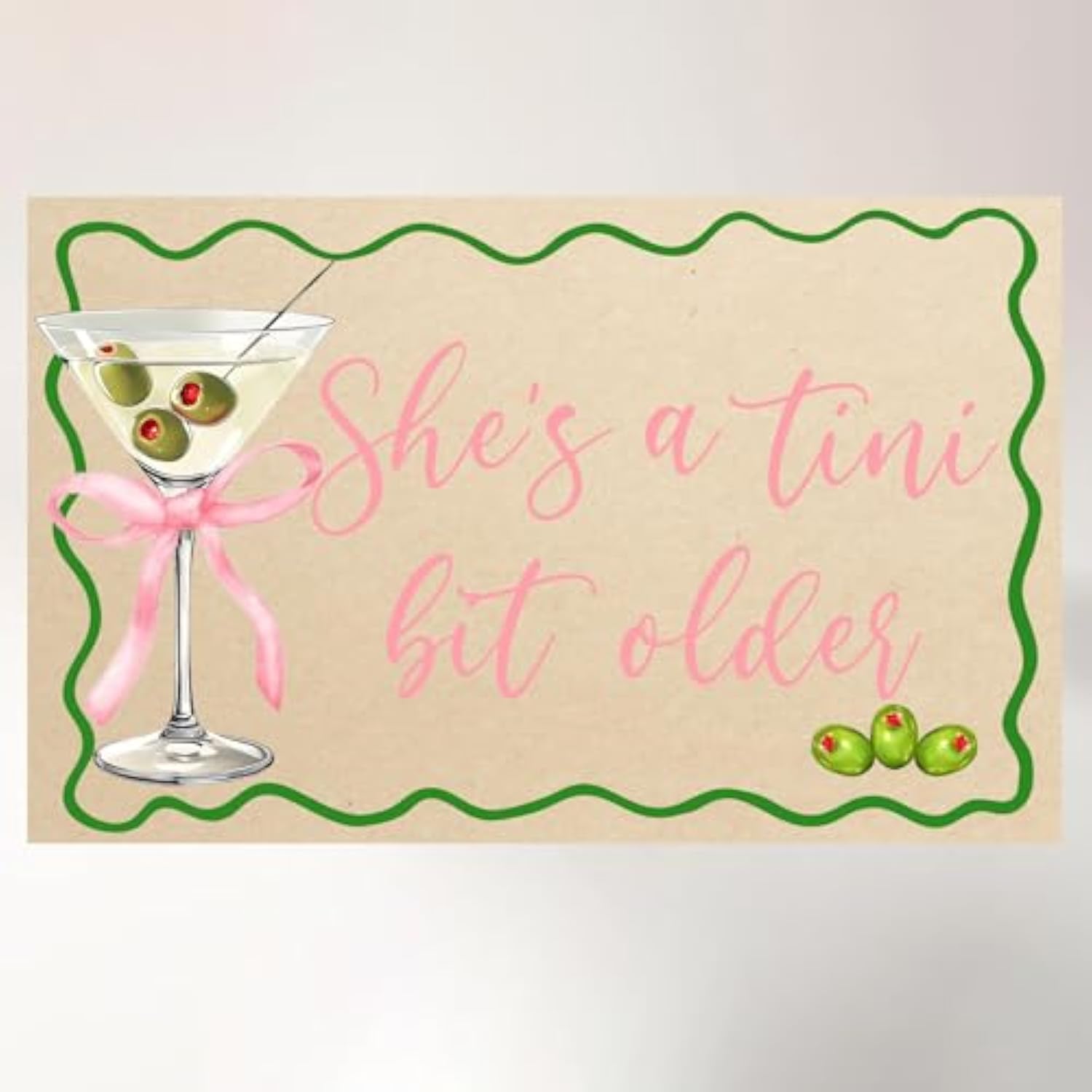 A Tini Bit Older Backdrop Green Pink Banner Espresso Martini Party Decor