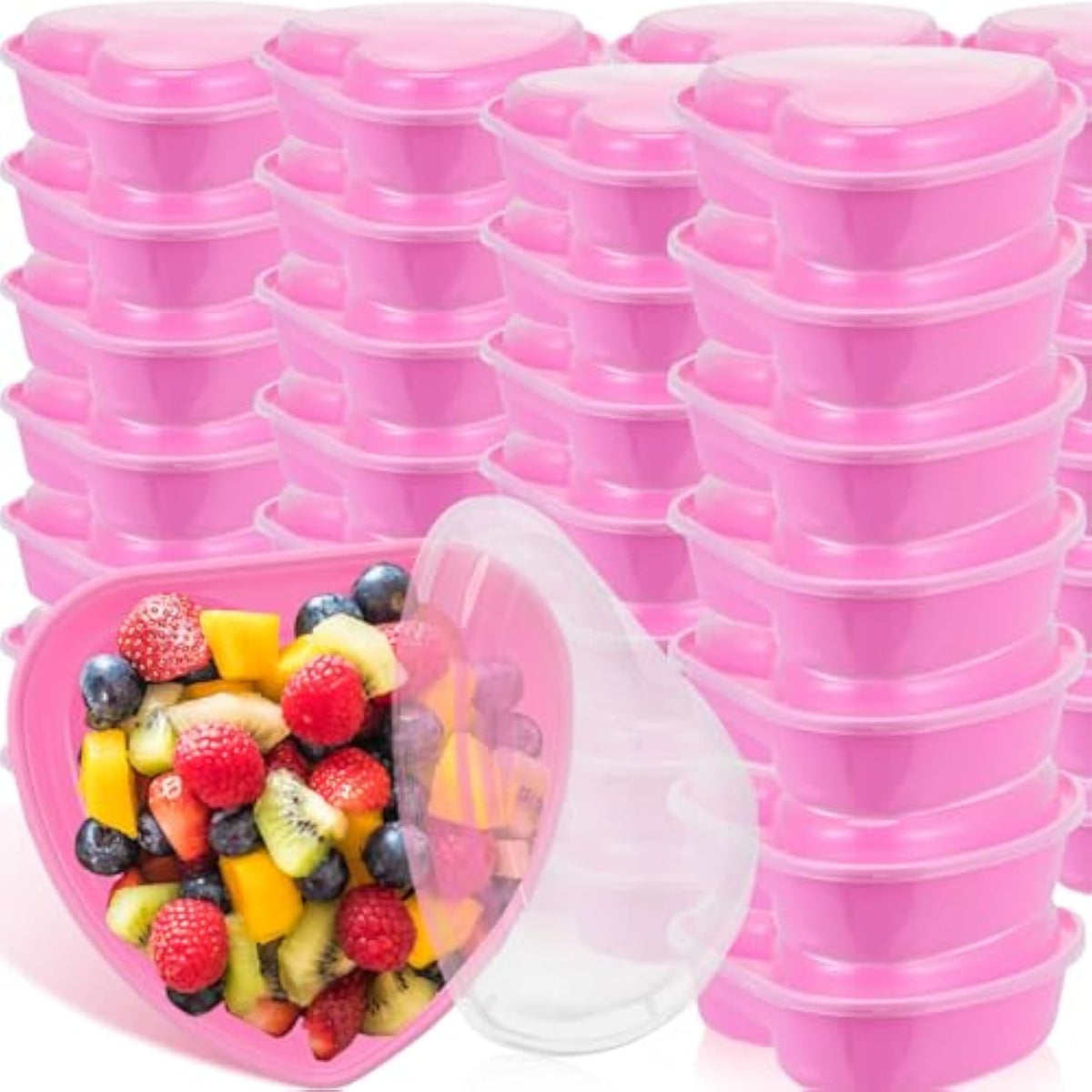 15 Pcs Heart Containers Plastic Food Storage Containers With Lids Heart Shaped Disposable Dessert Lunch Box For Kitchen Restaurant Fruit Vegetable (Pink,28 Oz)