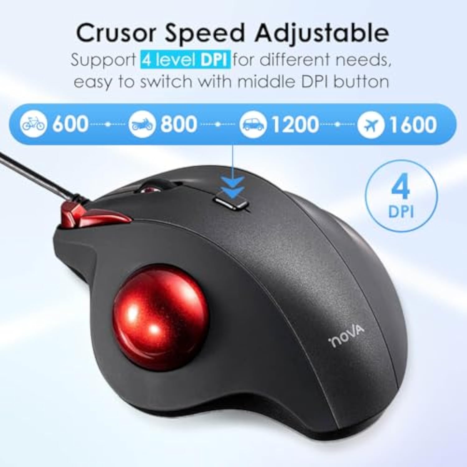 Sanwa Wired Ergonomic Trackball Mouse, Optical Rollerball Mice, Programmable S