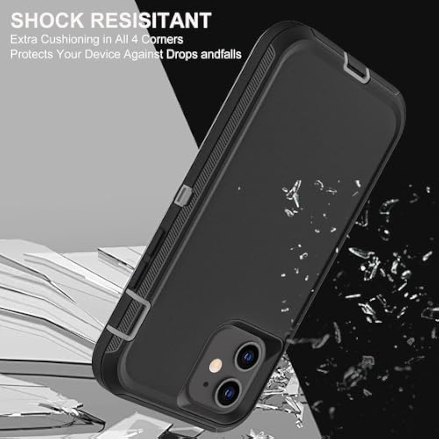 For Iphone 12 Mini Case, Military Grade 3 In 1 Heavy Duty Shockproof/Drop Proof/Dust Proof Case With 2Pcs Tempered Glass Screen Protector (Black/Grey)