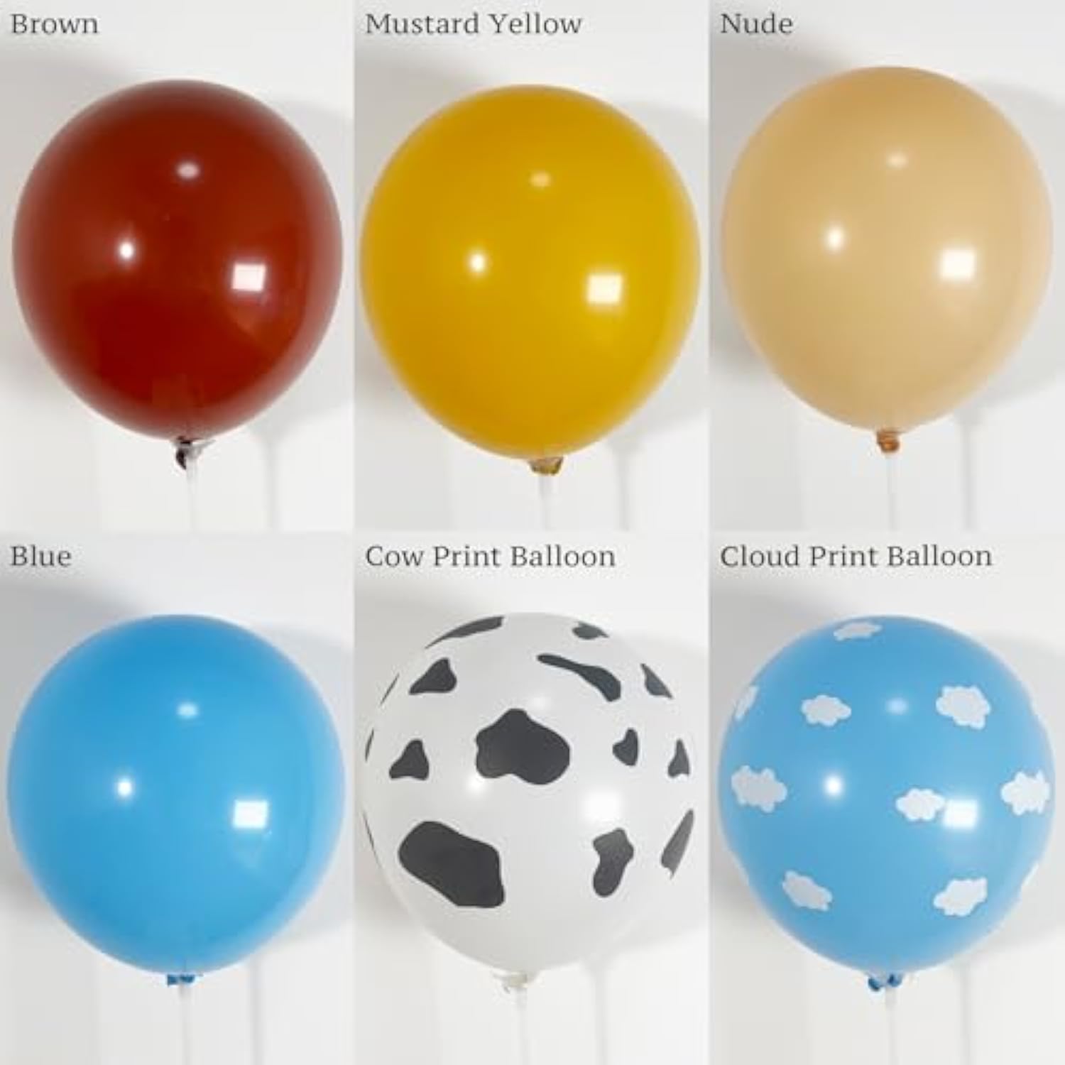 Cowboy Theme Balloon Arch Garland Kit, 131Pcs Brown, Nude, Mustard Yellow, Blue, Cloud Print And Cow Print Balloons For Baby Shower, First Rodeo Birthday, Farm Party, Toy Theme Decorations