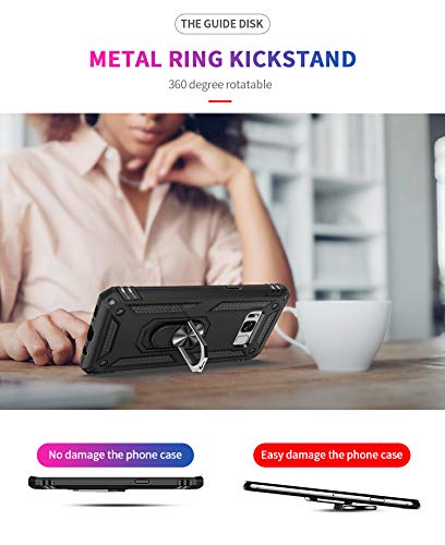 For Samsung Galaxy S8 Case With Hd Screen Protectors (Not Fit S8 Plus), Military-Grade Metal Ring Holder Kickstand 15Ft Drop Tested Shockproof Cover Case For Samsung Galaxy S8 (2017) Black