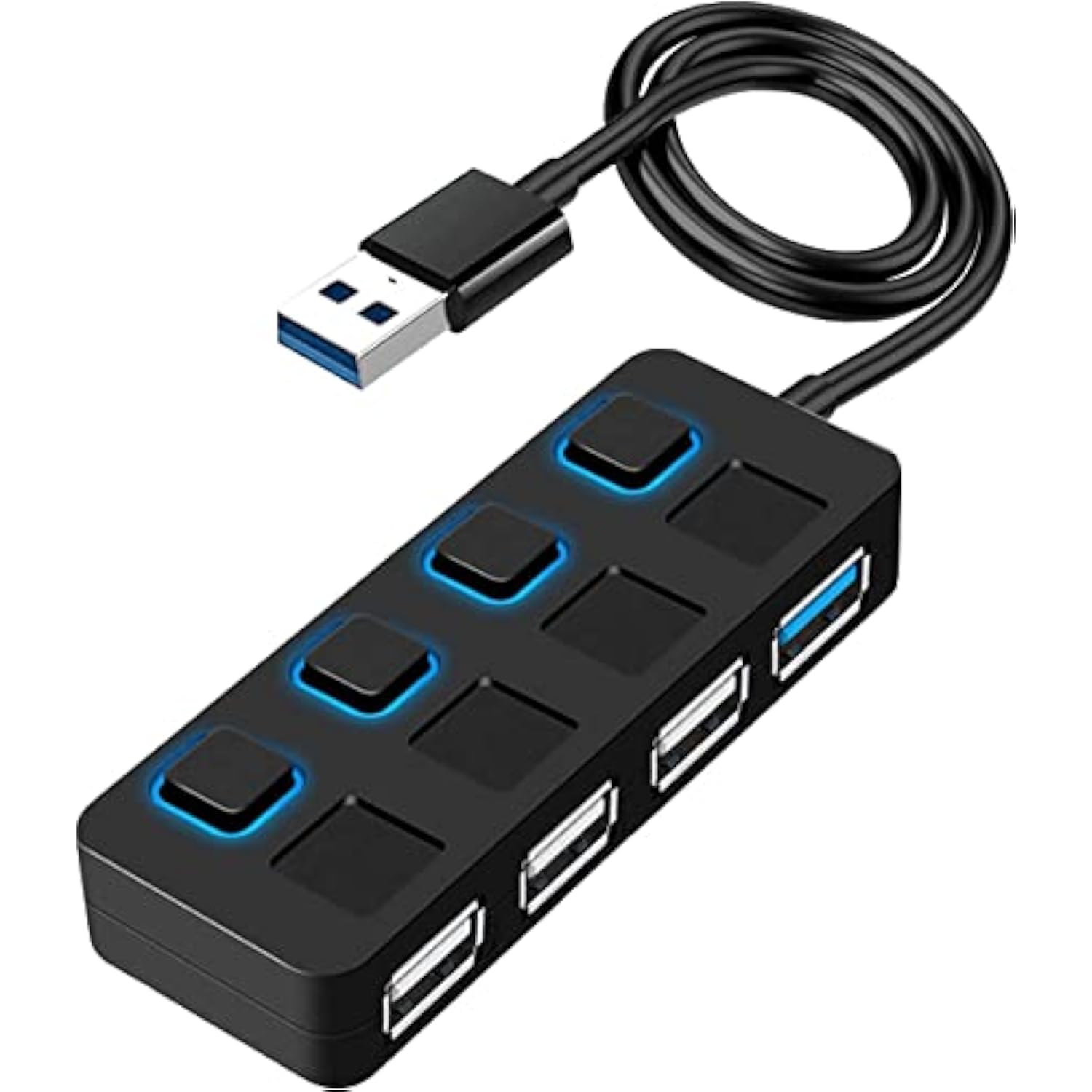 Usb Hub 3.0, 4-Port Usb 3.0 Data Hub With Individual Led Lit Power Switches Fo