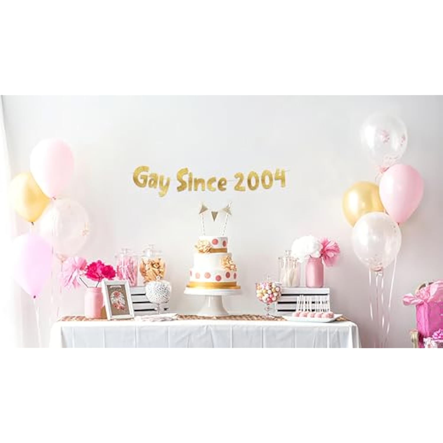 Gay Since 2004 Gold Glitter Banner - 21St Birthday And Anniversary Party Decorations