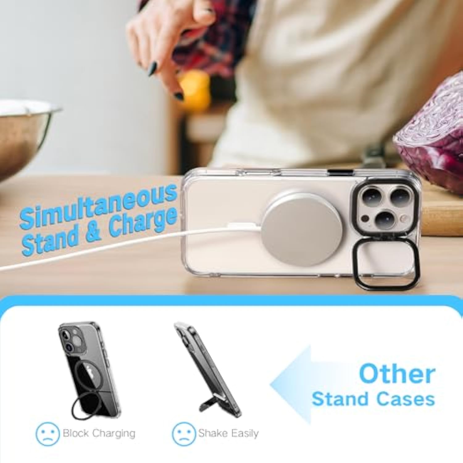 Designed For Iphone 16 Pro Max Case Clear [Fit For Magsafe] [Military-Grade Shockproof] [Aluminum Kickstand] [Anti-Yellowing] Slim Transparent Magnetic Phone Case For 16 Pro Max, Crystal Clear