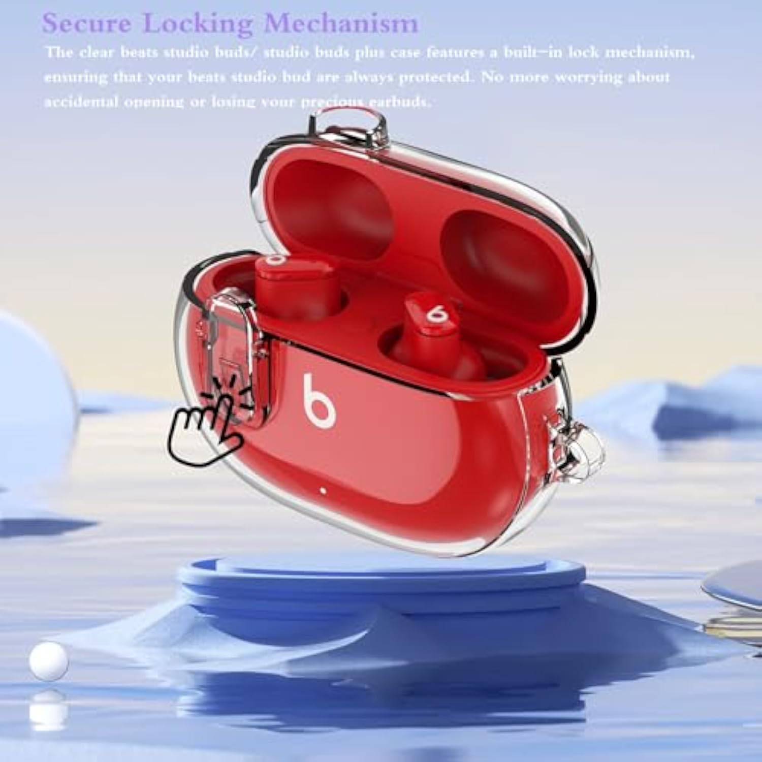 Beats Studio Buds/Studio Buds Plus Case Cover Clear 2021/2023 Men Lock Clip With Cleaner Kit, Protective Case For Women Girls Kids Clear