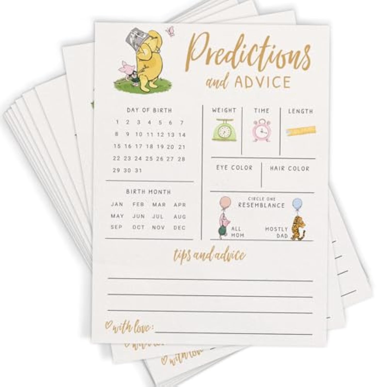 Baby Predictions & Advice Cards – Classic Pooh Theme, Winnie Baby Shower Game For Guests, Gender Reveal Activity For Boy Or Girl Activity, 30 Pack