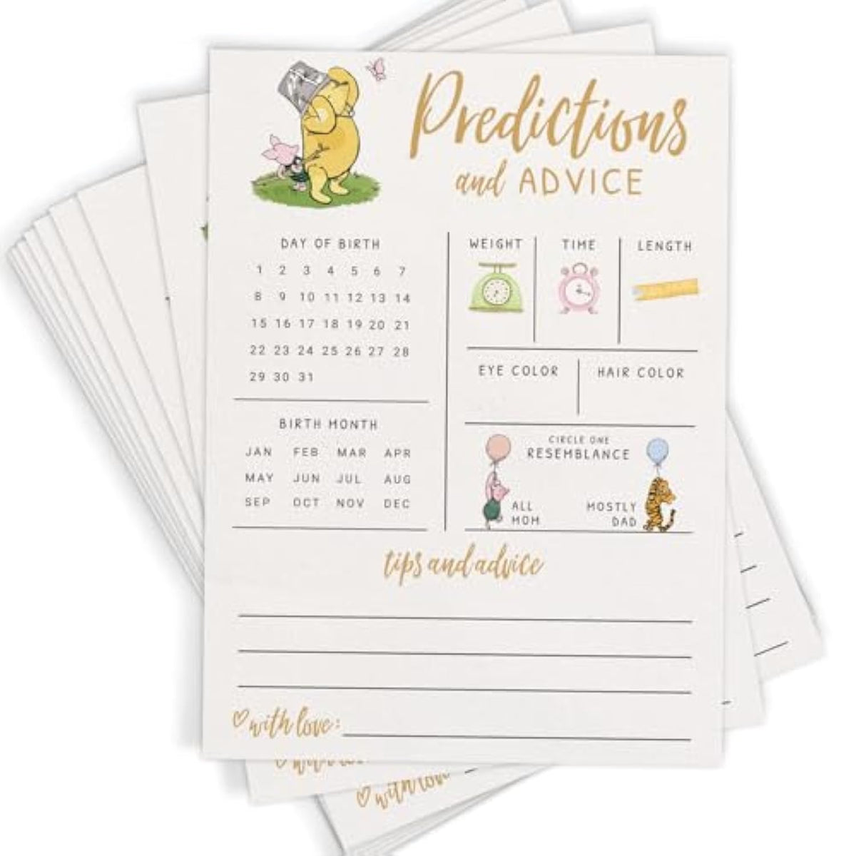 Baby Predictions & Advice Cards – Classic Pooh Theme, Winnie Baby Shower Game For Guests, Gender Reveal Activity For Boy Or Girl Activity, 30 Pack