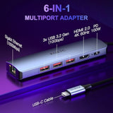 Usb C Hub Ethernet Multiport Adapter, 6 In 1 Usb C To Hdmi Dock With Hdmi 4K 6