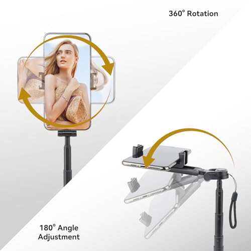 18" Selfie Stick with Wireless Remote, Extendable Selfie Telescopic Stick with Bluetooth Remote, Portable Phone tripods for Live Streaming, Video