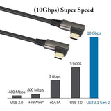 90 Degree Usb 3.1 Type C Cable Right & Left Angled 3.1 Usb Type C Male 4K@60Hz Gen 2 Extension Cable Supports Charging,Data,Audio,Video Cable For Laptop & Tablet & Mobile Phone.(0.3M/1Ft)