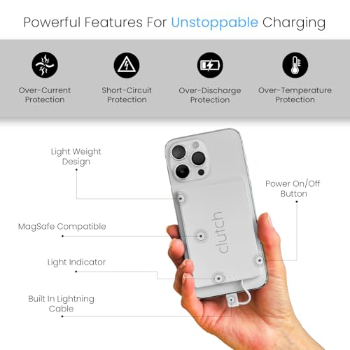 Pro World's Thinnest iPhone Charger Portable Power Bank 5000mAh Magnetic Built-in Lightning Cable TSA Approved Travel Charger iPhone 14 & Earlier