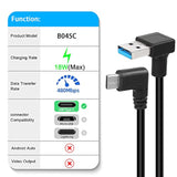 Up Down Angle Usb Type C Cable, 90 Degree 18W Fast Charging Usb A To Usb C Cab