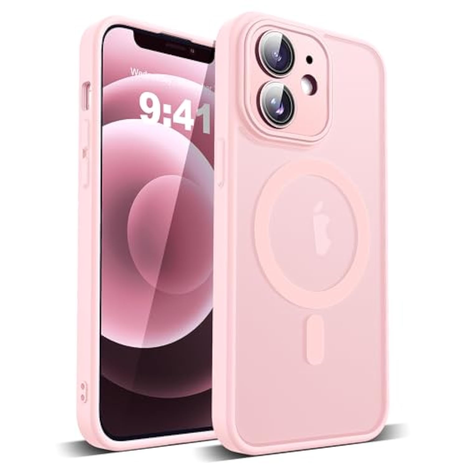 Compatible With Iphone 12 Case With Built-In Camera Lens Protectors Translucent Magnetic Iphone 12 Phone Case 6.1" [Compatible With Mag-Safe][Great Grip Feeling], Pink