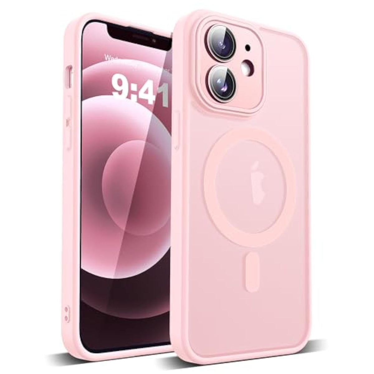 Compatible With Iphone 12 Case With Built-In Camera Lens Protectors Translucent Magnetic Iphone 12 Phone Case 6.1" [Compatible With Mag-Safe][Great Grip Feeling], Pink