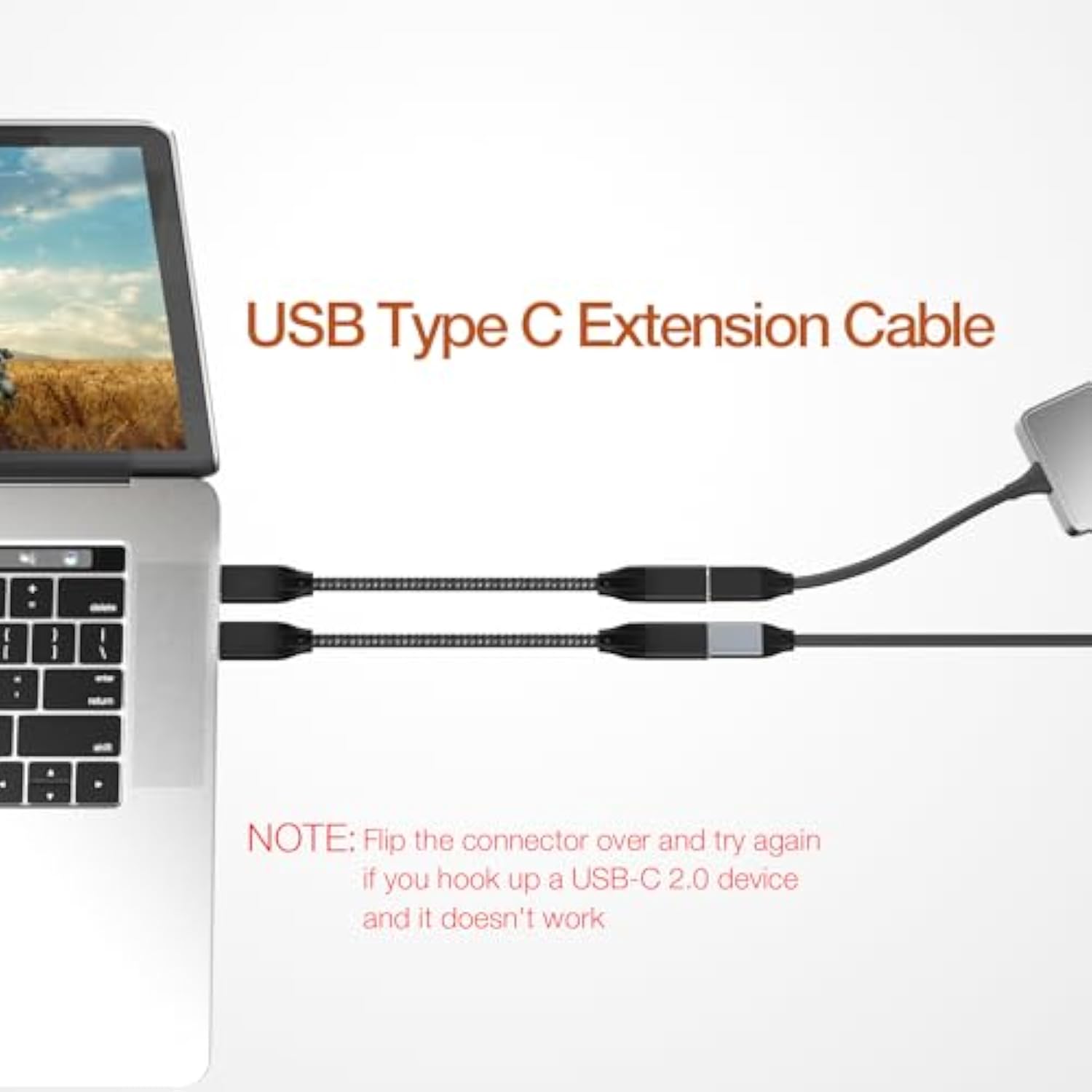 Usb C Extension Cable 2Ft 2-Pack, Usb-C 3.2 Gen2 10Gbps Male To Female 4K Vide