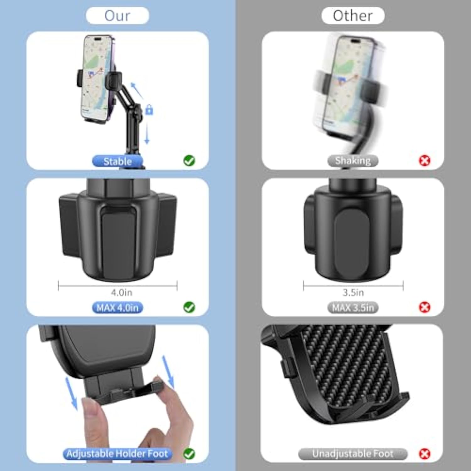 Cup Phone Mount For Car, [Upgraded Version] Universal Cup Phone Cradle Holder With Long And Adjustable Neck, Friendly Compatible With Cell Phone Iphone, Samsung, Google And All Smartphones