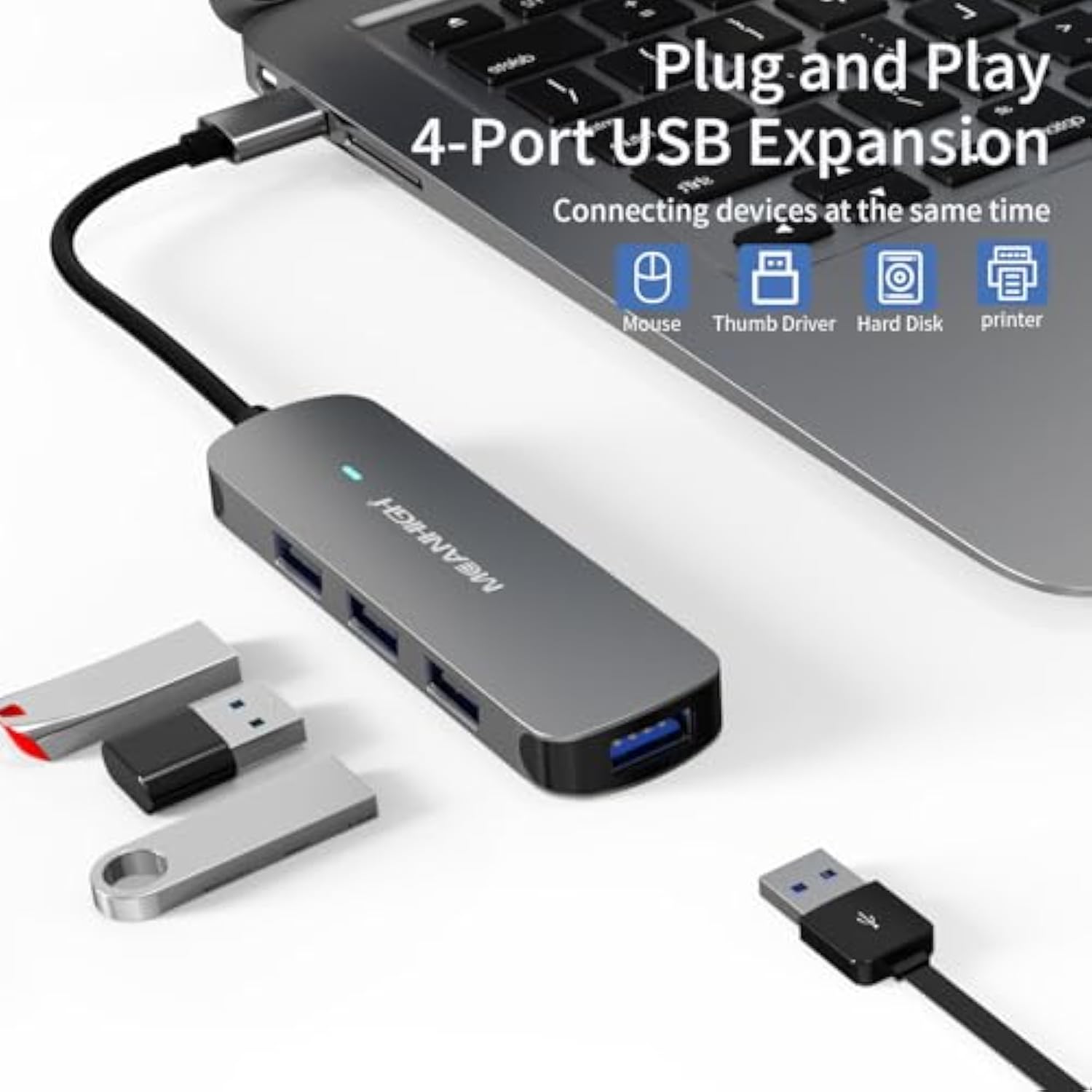 Usb Hub 4-Port Usb Hub For Laptop Usb 3.0, Usb 2.0 Multiple Usb Splitter Usb P
