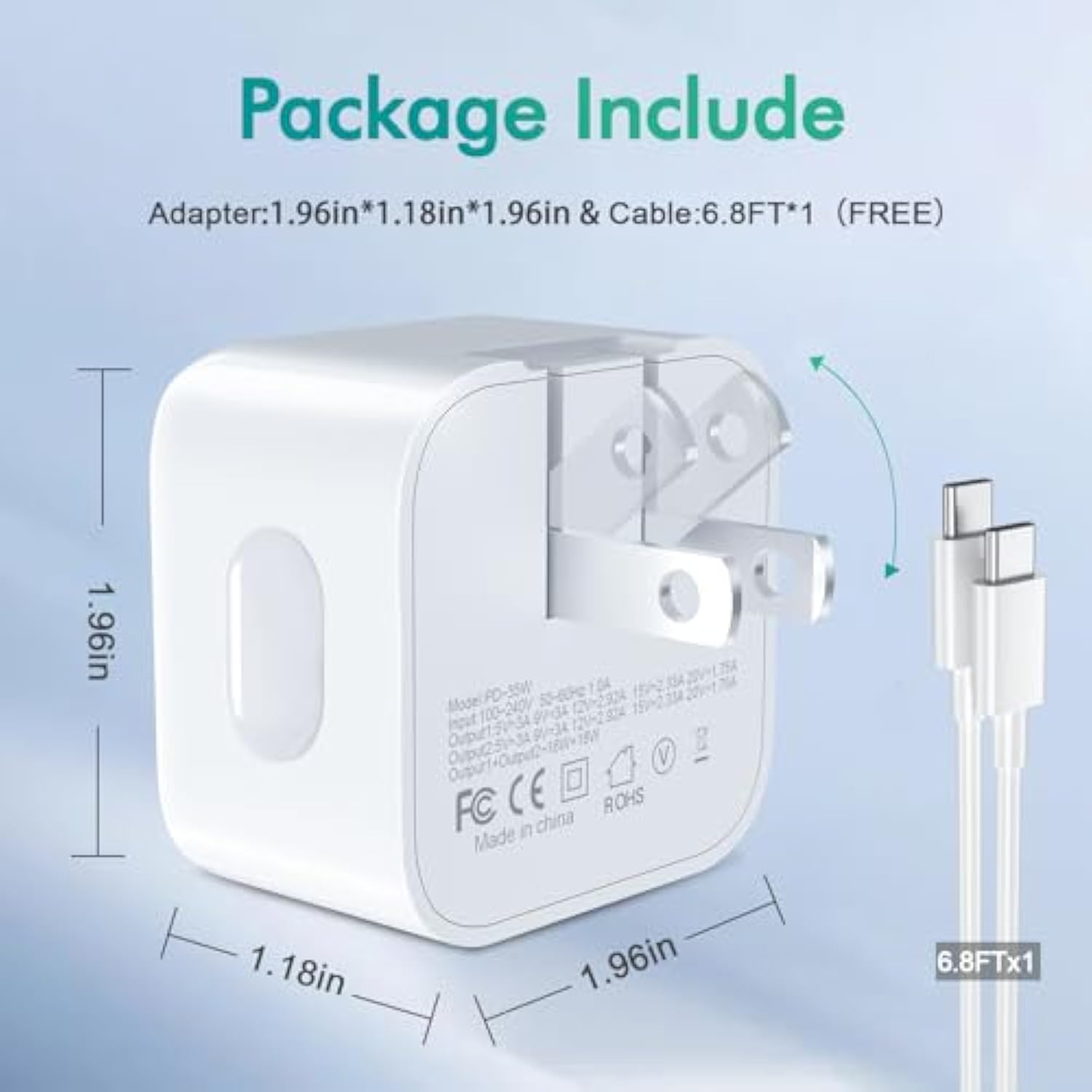 35W Dual Usb-C Port Compact Power Adapter Compatible With Iphone 16 Charger Adapter 15/14/13/12 Pro Max Plus Mini/Airpods Wall Charger Type C Fast Charging Block Include A C To C Cable For Ipad