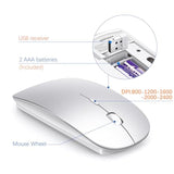 Wireless Keyboard And Mouse Ultra Slim Combo, 2.4G Silent Compact Usb 2400Dpi Mouse And Scissor Switch Keyboard Set With Cover, 2 Aa And 2 Aaa Batteries, For Pc/Laptop/Windows/Mac-Silver White