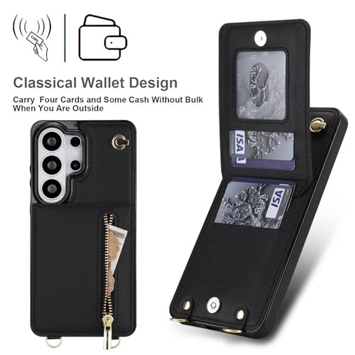 for  Galaxy S26 Ultra Wallet Case with Card Holder & Lanyard for Women, PU Leather Flip Folio Protective Cover with Adjustable Crossbody Wrist