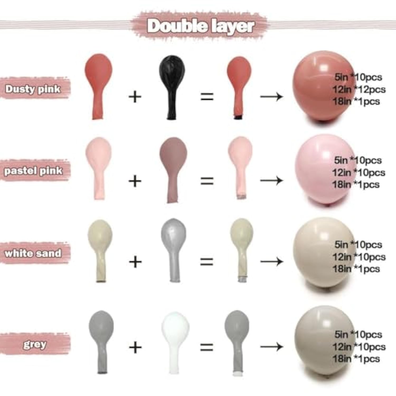 Dusty Rose Balloon Arch Kit Double Stuffed Pink Grey White for Baby Shower Party