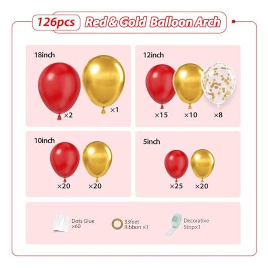 Red And Gold Balloon Arch 126Pcs Red And Gold Balloons Garland Arch Kit With Gold Confetti Balloon For Valentine'S Day, Wedding, Engagements, Graduation, Anniversary, Birthday Party Decoration