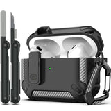 For Airpods Pro Case Cover With Cleaner Kit, Military Hard Shell Protective Armor With Lock For Airpod Pro Charging Case, Front Led Visible,Black