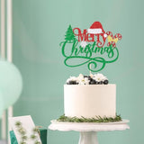 Merry Christmas Cake Topper,Glitter Green Xmas Holiday Cake Decorations,For Winter Christmas Santa Happy New Year Party Theme Cake Decorations (Red Green)