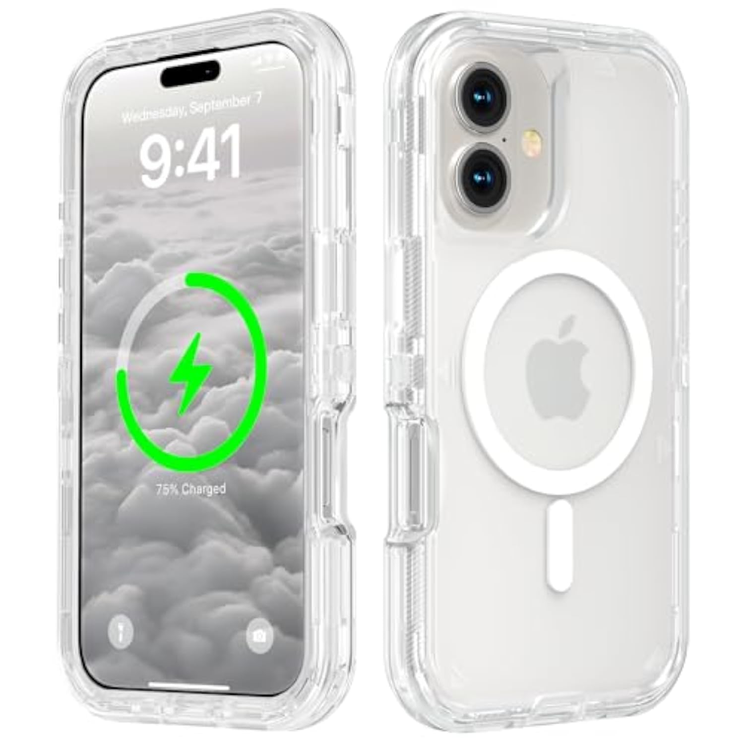 Heavy Duty Clear Magnetic Case for iPhone 16, 6.1" Screen Protector Included