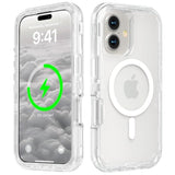 Heavy Duty Clear Magnetic Case for iPhone 16, 6.1" Screen Protector Included