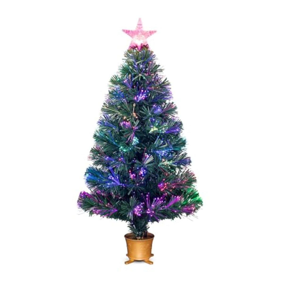 32Inch Pre-Lit Mini Fiber Optic Tabletop Artificial Christmas Tree, Small Xmas Tree With Stars Decorations-Transparent