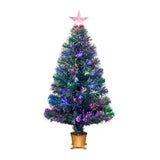 32Inch Pre-Lit Mini Fiber Optic Tabletop Artificial Christmas Tree, Small Xmas Tree With Stars Decorations-Transparent