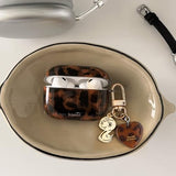 Compatible for Airpods Pro 3 Case (2025) with Cleaner Kit Cute Black Brown Leopard Cool Amber Tortoise Aesthetics Shockproof Love Keychain Cover-Black