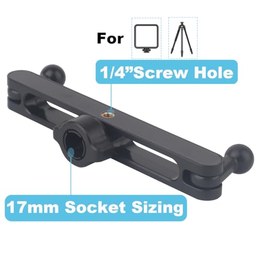 Dual 17mm Ball Mount Splitter Adapter for Phone, 17mm Ball Mount Extension 1 to 2 Joint Head Connector Base, with Ball Socket and 1/4 Thread