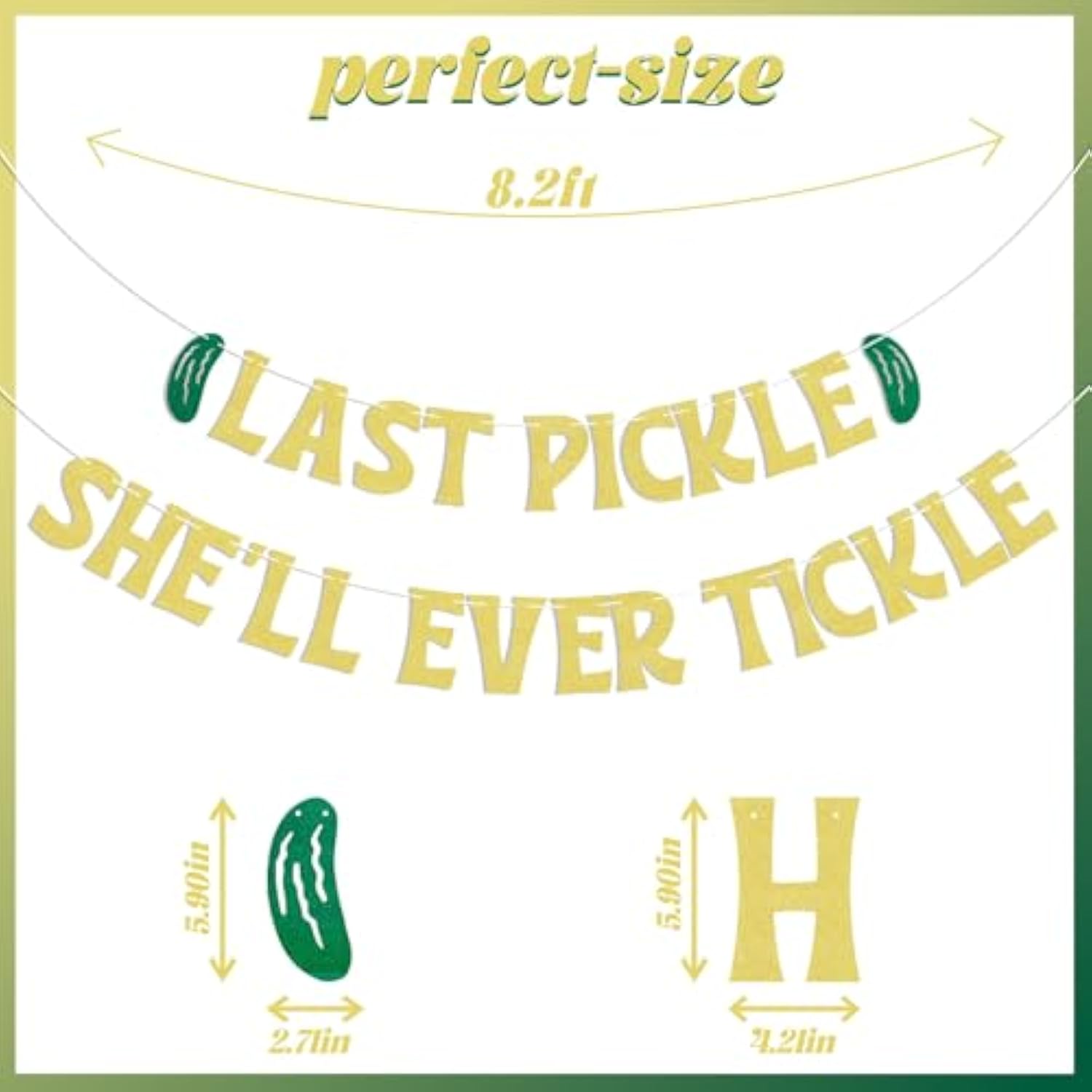 Last Pickle She'Ll Ever Tickle Banner - She Found Her Match Sign, Funny Pickle Wedding Bridal Shower Bachelorette Party Decorations Gold Glitter