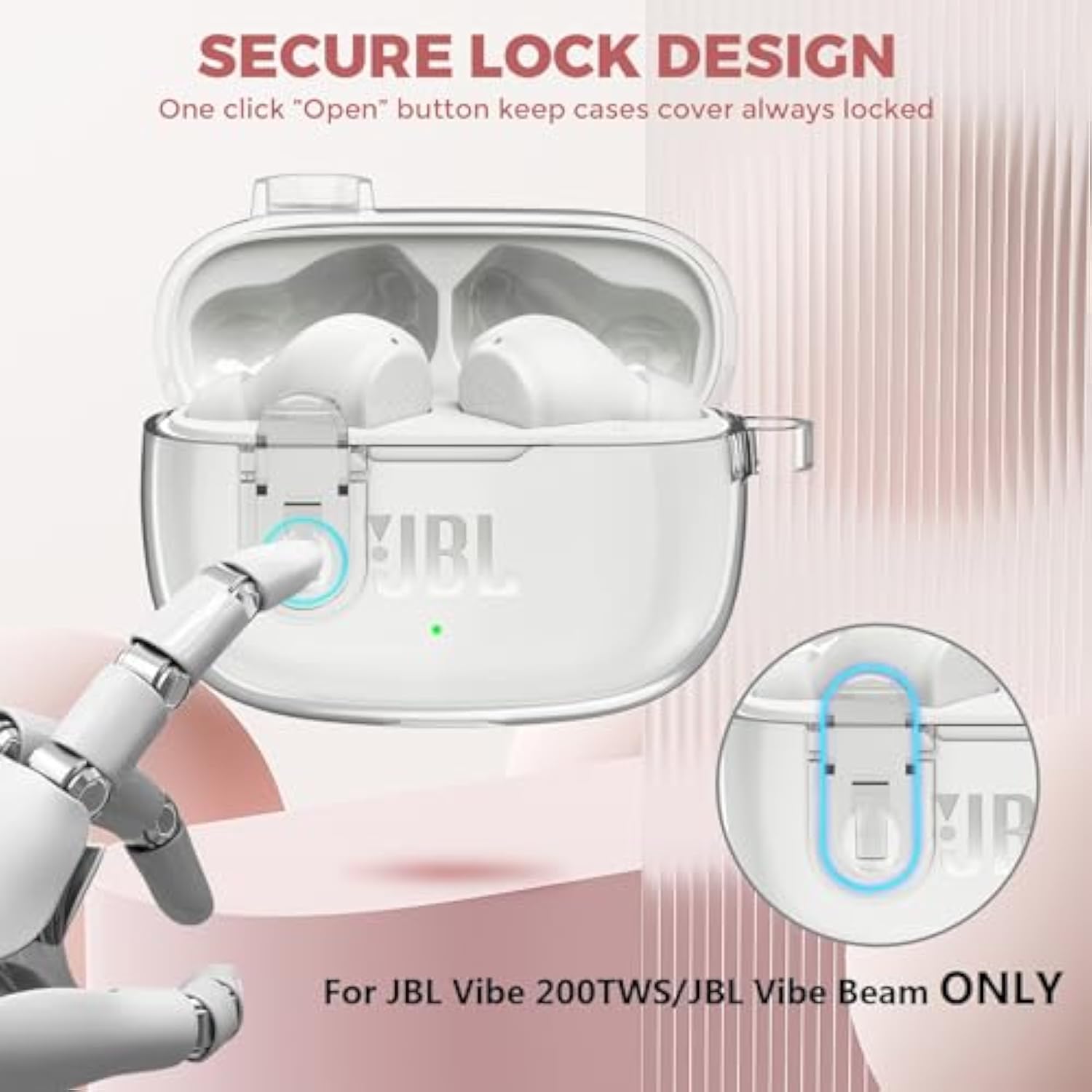 Compatible With Jbl Vibe 200Tws/Jbl Vibe Beam/Beam 2 Case Cover Clear Lock Clip With Cleaner Kit, Transparent Tpu Protective Cover Men Women With Carabiner For Jbl Vibe Beam 2 Charging Case - Clear