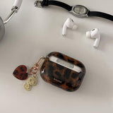 Compatible for Airpods Pro 3 Case (2025) with Cleaner Kit Cute Black Brown Leopard Cool Amber Tortoise Aesthetics Shockproof Love Keychain Cover-Black