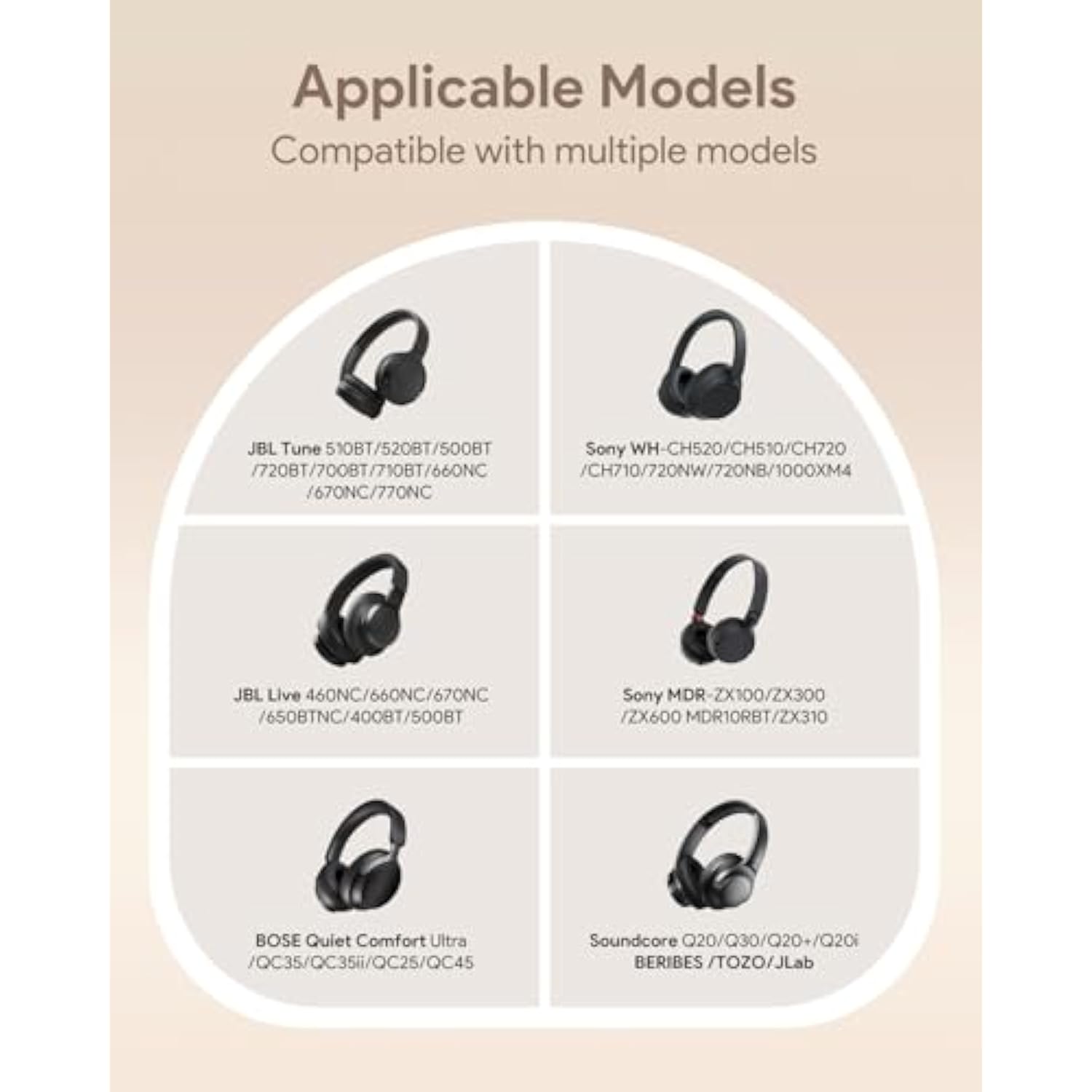 Headphone Case Soft For Jbl Tune 510Bt/520Bt/500Bt/720Bt/Sony Wh-Ch520/510/720/710/Beribes/Soundcore Q20/30/Tozo/Kvidio/Jlab/Bose, Ultra-Thin Headphones Case Bag Travel Carrying Universal (Beige)