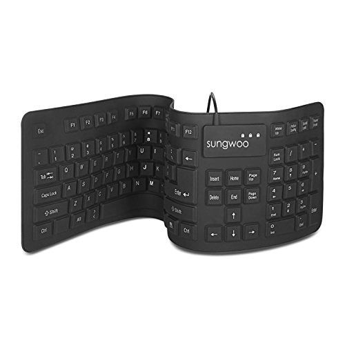 Foldable Silicone Usb Wired Standard Waterproof Rollup Keyboard For Pc Notebook Laptop, Full Size (Black)