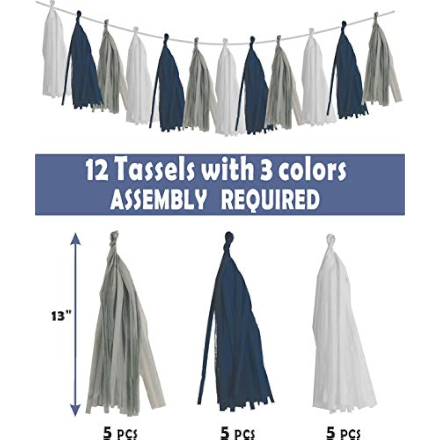 Baby Shower Decorations For Boy, It'S A Boy, Elephant Theme, Blue, Grey, White, 14 Piece Set, Includes Banner, Paper Fans, Tassels